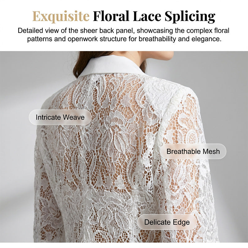 🤵‍♀️ LIMITED-TIME 50% OFF! ✨ White Lace Blazer – Slim Fit, 3/4 Sleeve, Elegant Transition 👑
