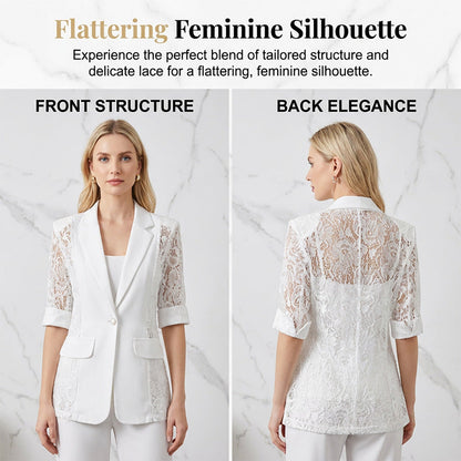 🤵‍♀️ LIMITED-TIME 50% OFF! ✨ White Lace Blazer – Slim Fit, 3/4 Sleeve, Elegant Transition 👑