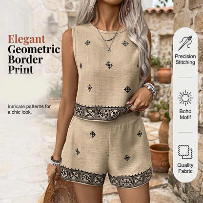 Women's Bohemian Print Sleeveless Top & Shorts Set