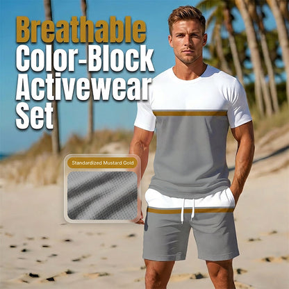 Men's Summer Color-Block Sportswear Set
