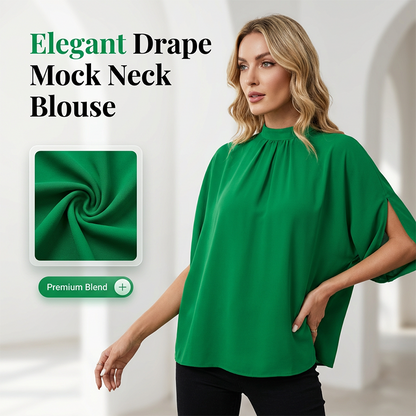 👚 LIMITED-TIME 50% OFF! ✨ Women's Mock Neck Top – Batwing Sleeve, Relaxed Fit, Elegant Drape 🍂