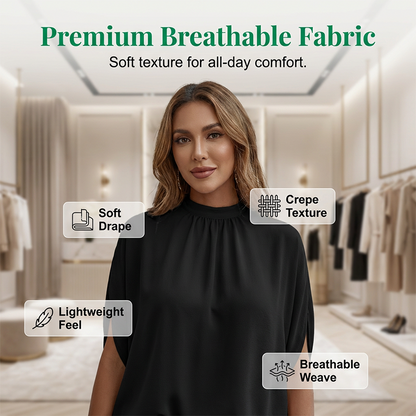 👚 LIMITED-TIME 50% OFF! ✨ Women's Mock Neck Top – Batwing Sleeve, Relaxed Fit, Elegant Drape 🍂