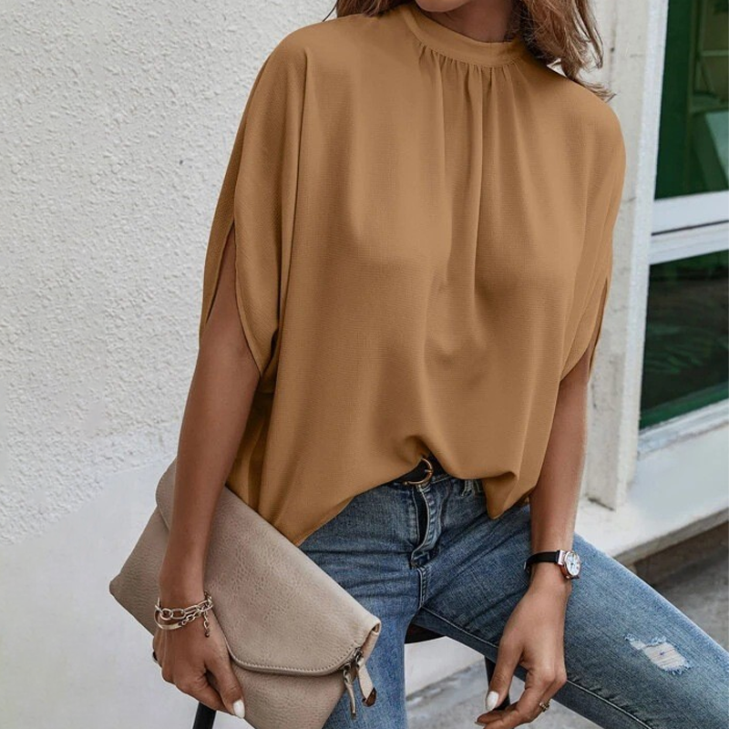 👚 LIMITED-TIME 50% OFF! ✨ Women's Mock Neck Top – Batwing Sleeve, Relaxed Fit, Elegant Drape 🍂