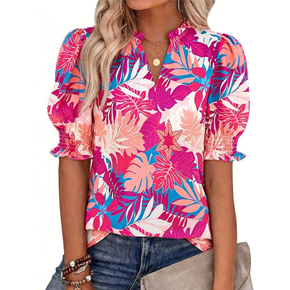 ✨ Women’s Casual Floral Short Sleeve Shirt