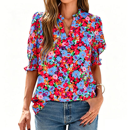 ✨ Women’s Casual Floral Short Sleeve Shirt