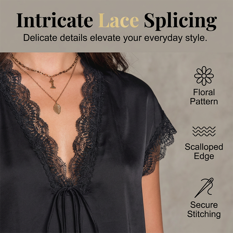 ✨ Women's V-Neck Lace Top – Short Sleeve, Elegant, Day to Night 🌸