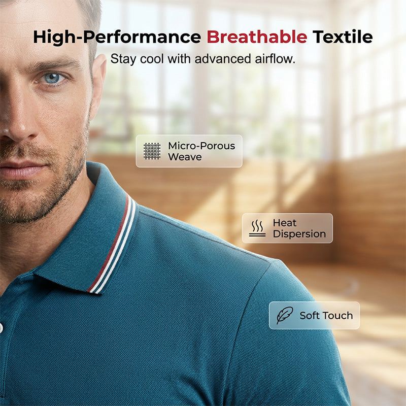 ✨ Men's Short Sleeve Sport Shirt – Athletic Fit, 4-Way Stretch, Striped Trim