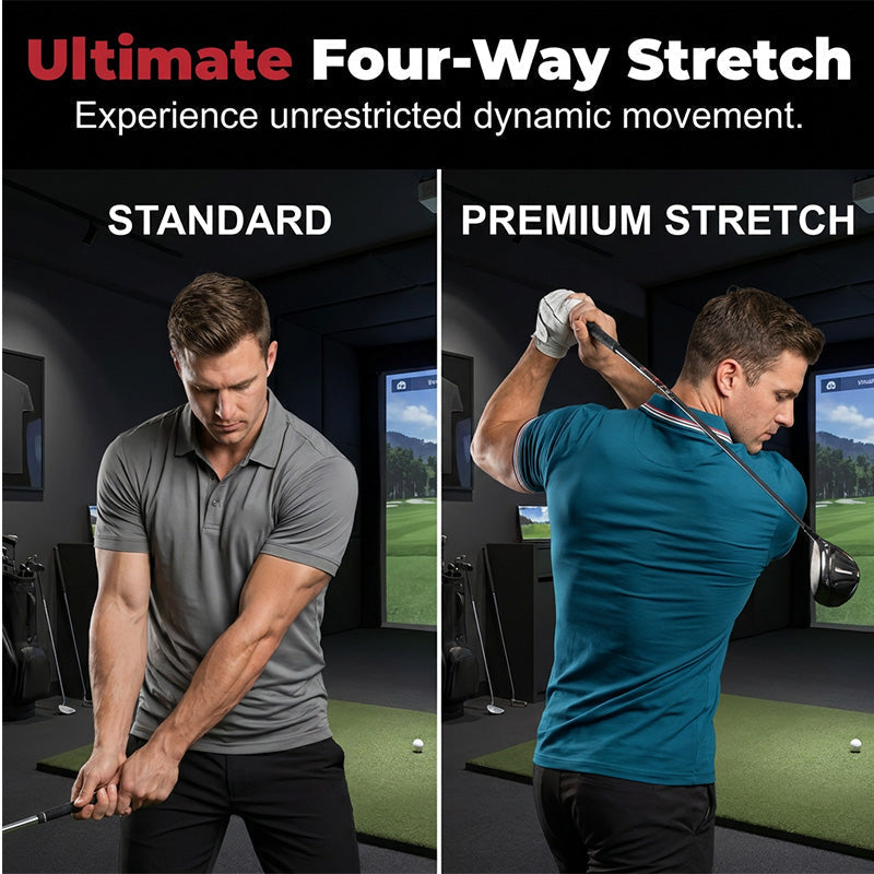 ✨ Men's Short Sleeve Sport Shirt – Athletic Fit, 4-Way Stretch, Striped Trim
