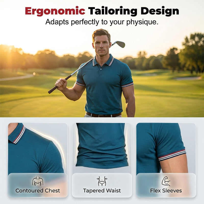 ✨ Men's Short Sleeve Sport Shirt – Athletic Fit, 4-Way Stretch, Striped Trim