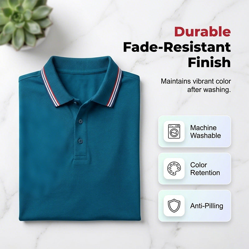 ✨ Men's Short Sleeve Sport Shirt – Athletic Fit, 4-Way Stretch, Striped Trim