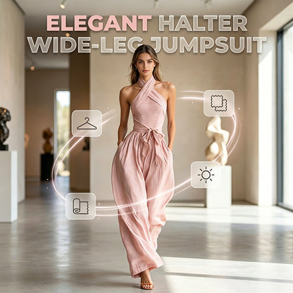 Elegant Halter Sleeveless Jumpsuit with Waist Tie