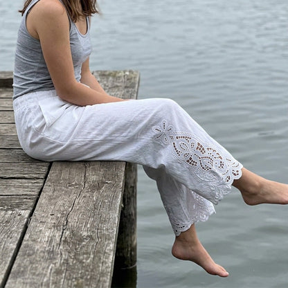✨ Women's Wide-Leg Pants – Breathable, Lace Crochet, Drawstring Waist 🌸