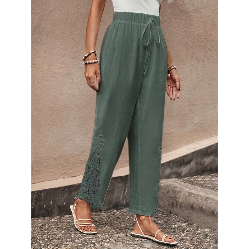 ✨ Women's Wide-Leg Pants – Breathable, Lace Crochet, Drawstring Waist 🌸