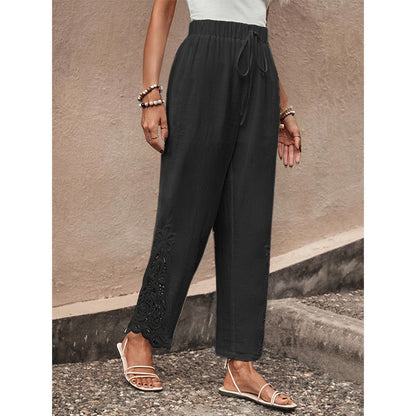 ✨ Women's Wide-Leg Pants – Breathable, Lace Crochet, Drawstring Waist 🌸