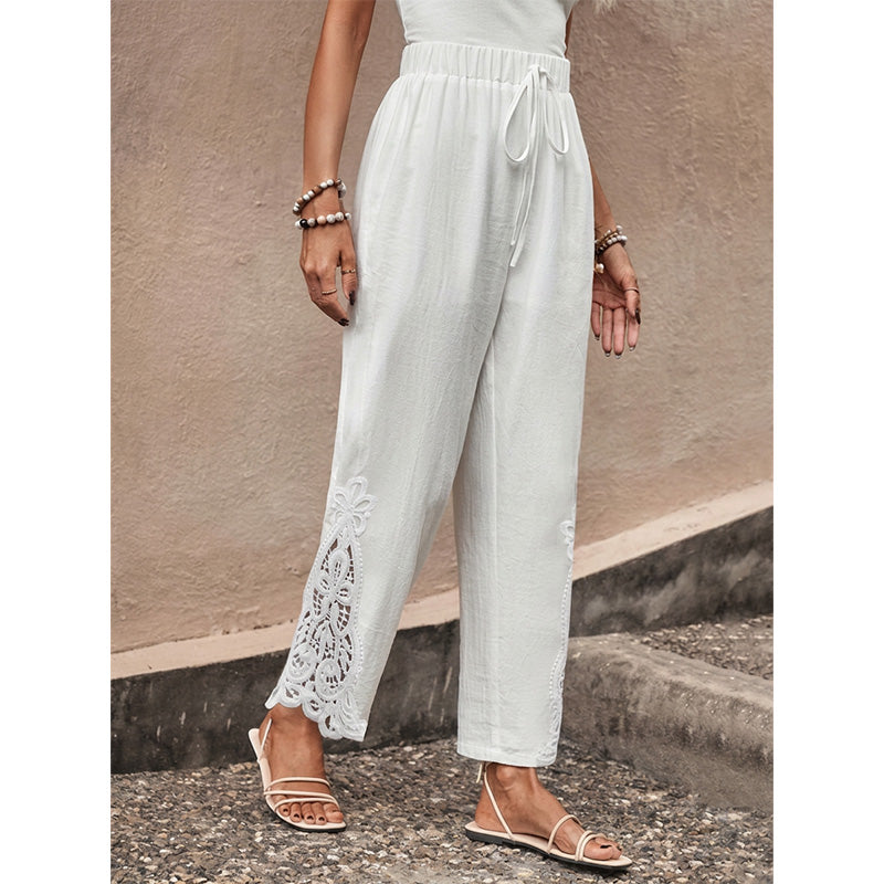 ✨ Women's Wide-Leg Pants – Breathable, Lace Crochet, Drawstring Waist 🌸