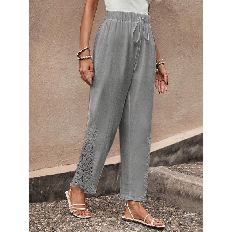 ✨ Women's Wide-Leg Pants – Breathable, Lace Crochet, Drawstring Waist 🌸