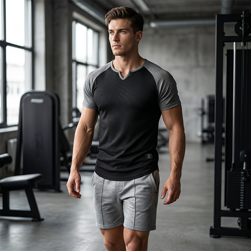 👕 LIMITED-TIME 50% OFF! ✨ Men's V-Notch Raglan T-Shirt – Quick-Dry, Slim Fit, Two-Tone 🏋️