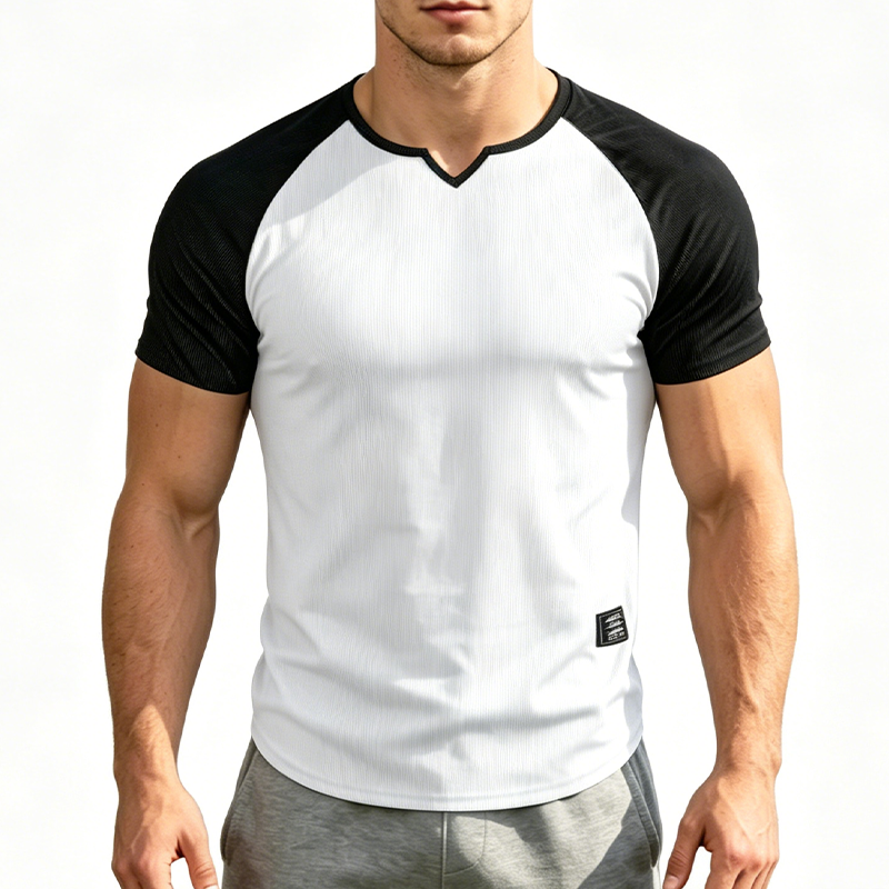 👕 LIMITED-TIME 50% OFF! ✨ Men's V-Notch Raglan T-Shirt – Quick-Dry, Slim Fit, Two-Tone 🏋️