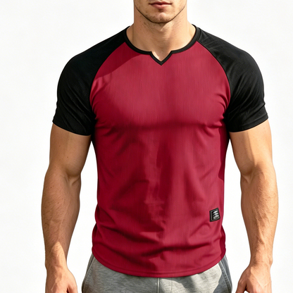 👕 LIMITED-TIME 50% OFF! ✨ Men's V-Notch Raglan T-Shirt – Quick-Dry, Slim Fit, Two-Tone 🏋️
