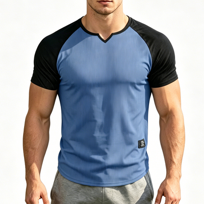 👕 LIMITED-TIME 50% OFF! ✨ Men's V-Notch Raglan T-Shirt – Quick-Dry, Slim Fit, Two-Tone 🏋️