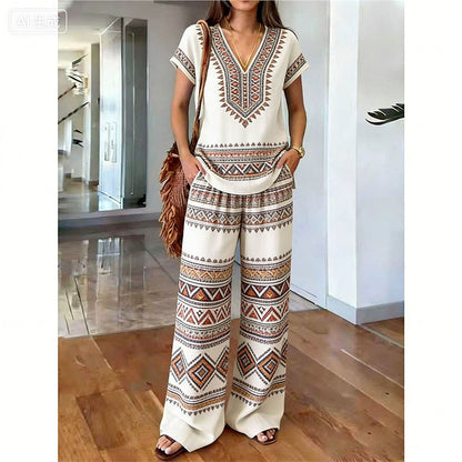 👗 LIMITED-TIME 50% OFF! ✨ Women's Printed Top & Pants Set – Boho Prints, Relaxed Fit, Vacation Ready 🌴