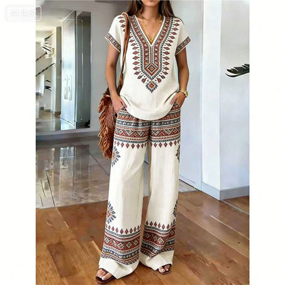 👗 LIMITED-TIME 50% OFF! ✨ Women's Printed Top & Pants Set – Boho Prints, Relaxed Fit, Vacation Ready 🌴