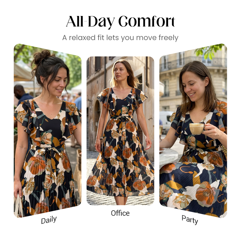 👗 LIMITED-TIME 50% OFF! ✨ Women's Retro Floral Pleated Maxi Dress – Flowy, Elegant, Boho Chic 🌸