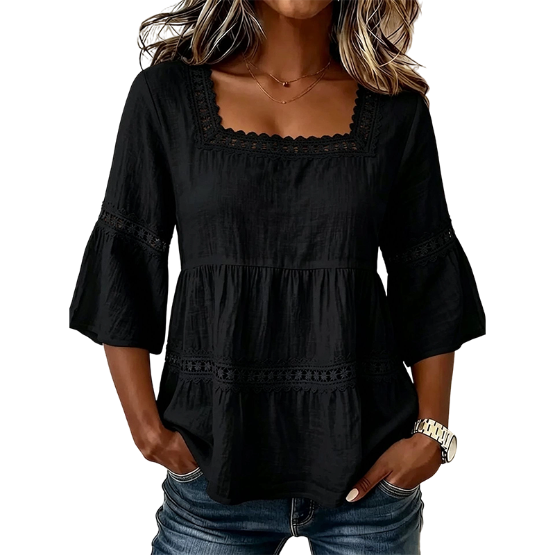 Elegant Square Neck Summer Blouse