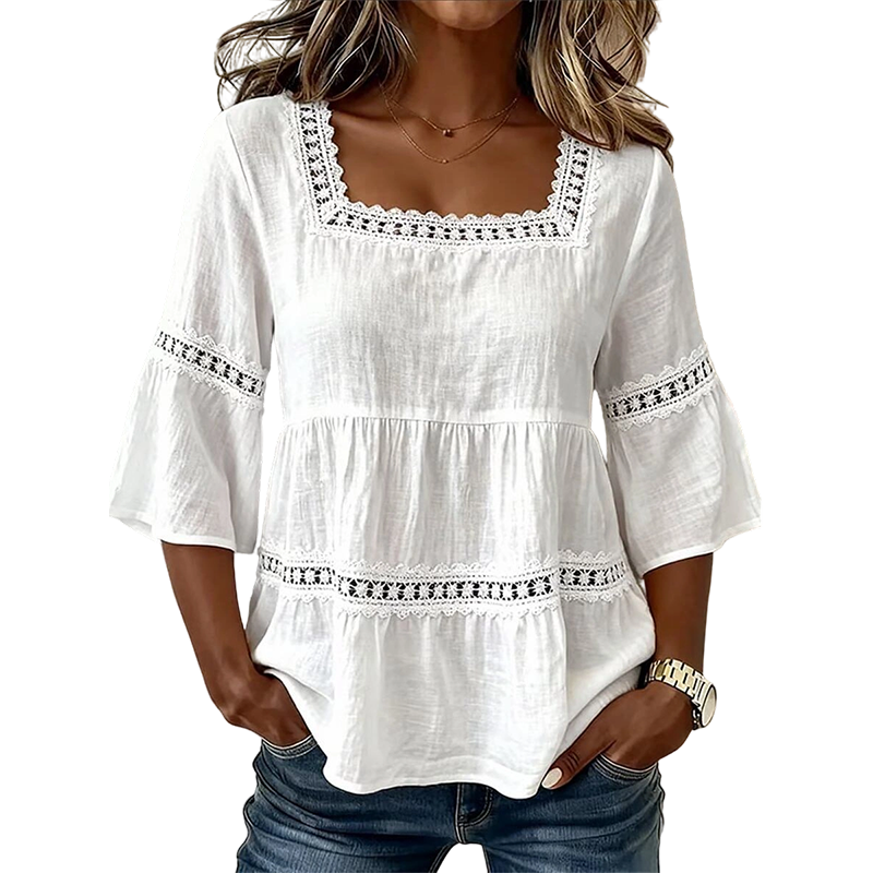 Elegant Square Neck Summer Blouse