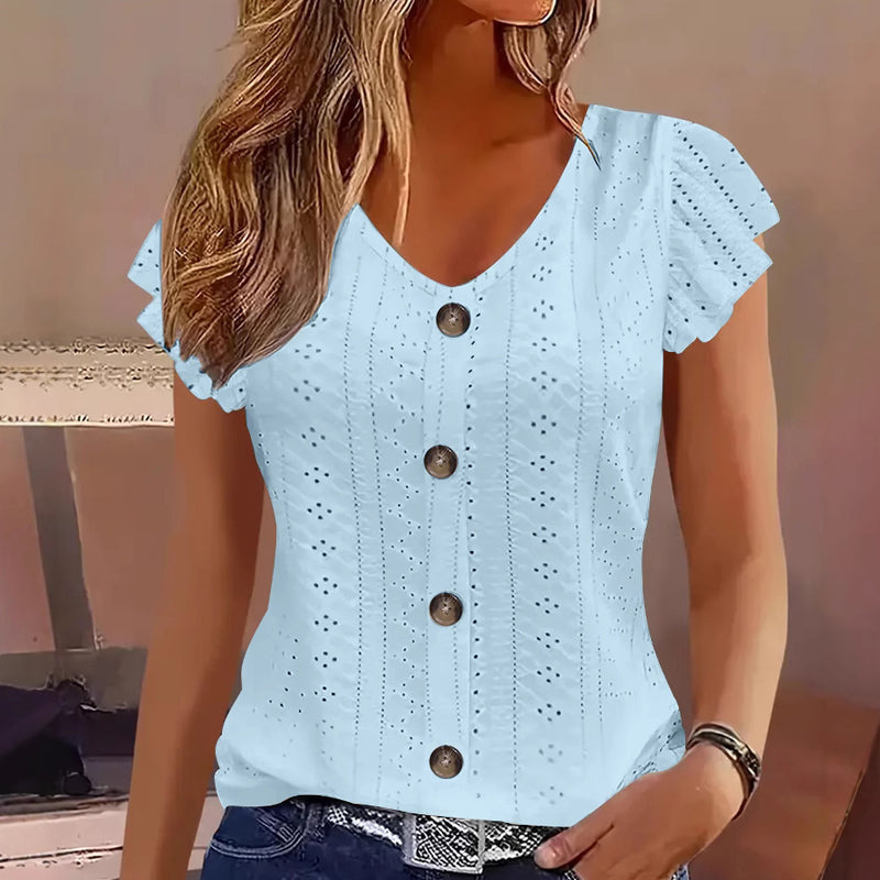 Women's Summer V-Neck Eyelet Top