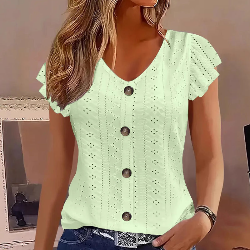Women's Summer V-Neck Eyelet Top