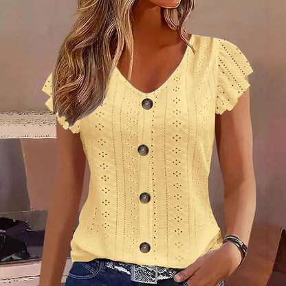 Women's Summer V-Neck Eyelet Top