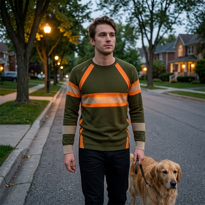 💥 Men's Casual Contrast Stripe Long Sleeve Top – Color-block & premium blend – Crew neck, lightweight – perfect for layering or stand-alone style ✨