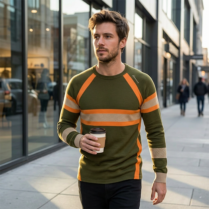 💥 Men's Casual Contrast Stripe Long Sleeve Top – Color-block & premium blend – Crew neck, lightweight – perfect for layering or stand-alone style ✨
