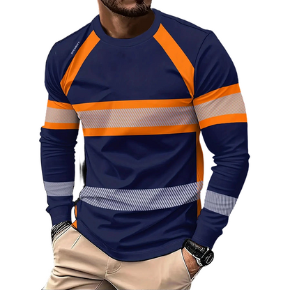 💥 Men's Casual Contrast Stripe Long Sleeve Top – Color-block & premium blend – Crew neck, lightweight – perfect for layering or stand-alone style ✨