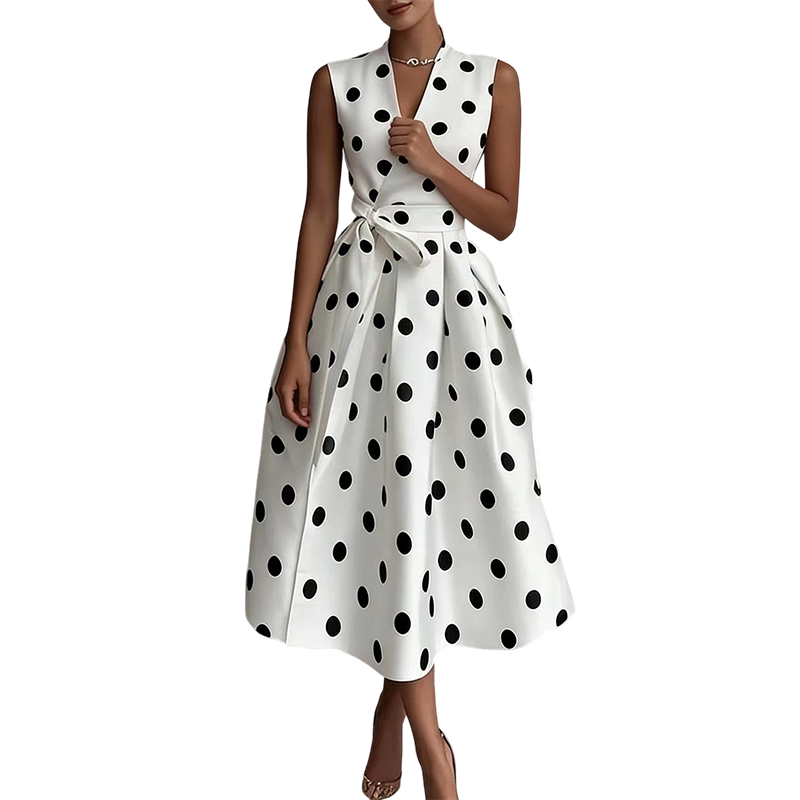 📢📢50% OFF !! ⏰Women's Polka Dot Sleeveless V-Neck Dress