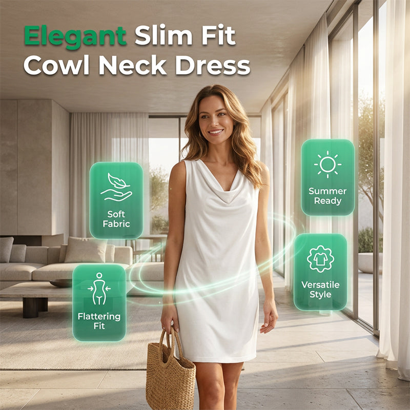 ⏳Limited-time 50% off⏰Elegant Slim Fit Cowl Neck Dress👑👗