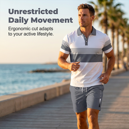 🔥Men's Short Sleeve Casual Set, Summer Beach Fashion Sport Wear, Plaid Pattern, Slim-Fitting, Above the Knee