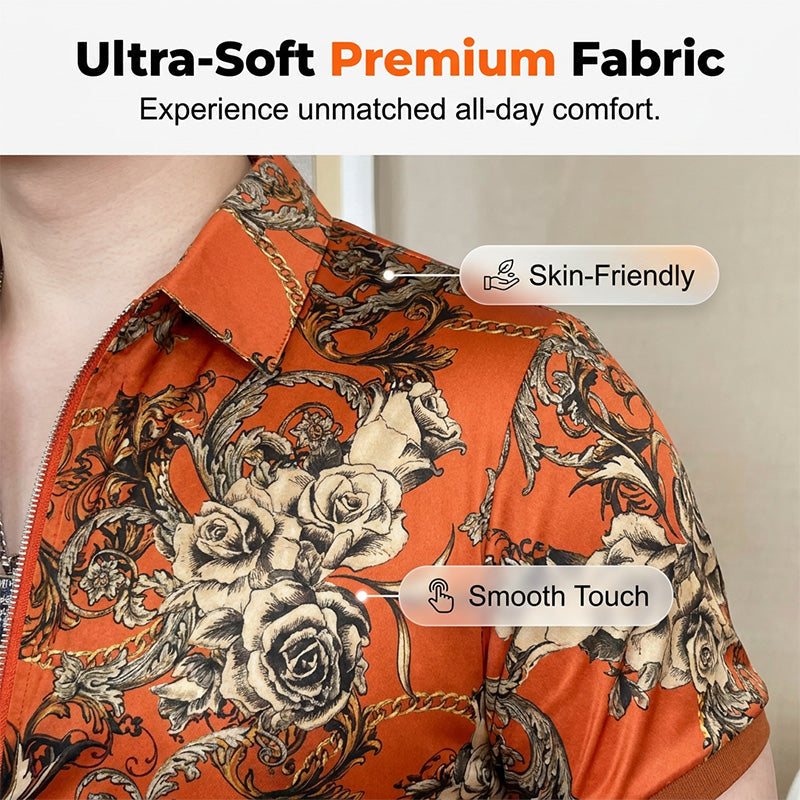 🧥 LIMITED-TIME 50% OFF! 💥 Men's Vintage Floral Print Zip-Up Top – Ultra-Soft, Structured Collar, Versatile ✨