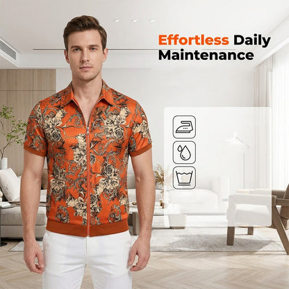 🧥 LIMITED-TIME 50% OFF! 💥 Men's Vintage Floral Print Zip-Up Top – Ultra-Soft, Structured Collar, Versatile ✨