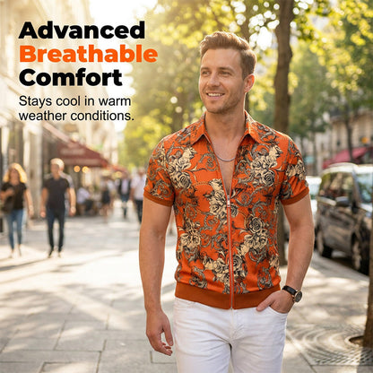 🧥 LIMITED-TIME 50% OFF! 💥 Men's Vintage Floral Print Zip-Up Top – Ultra-Soft, Structured Collar, Versatile ✨