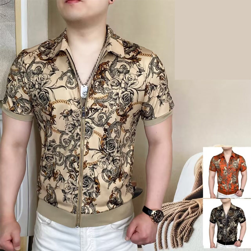 🧥 LIMITED-TIME 50% OFF! 💥 Men's Vintage Floral Print Zip-Up Top – Ultra-Soft, Structured Collar, Versatile ✨