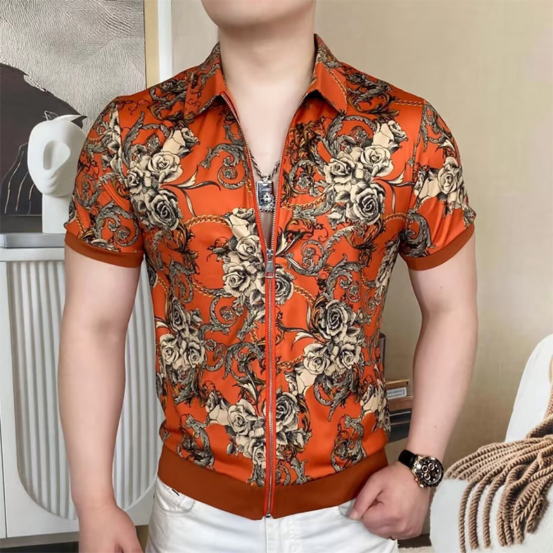 🧥 LIMITED-TIME 50% OFF! 💥 Men's Vintage Floral Print Zip-Up Top – Ultra-Soft, Structured Collar, Versatile ✨