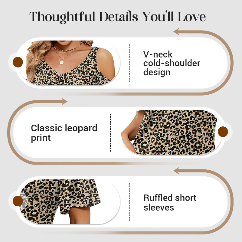 Women's Printed Cold Shoulder V-Neck Top