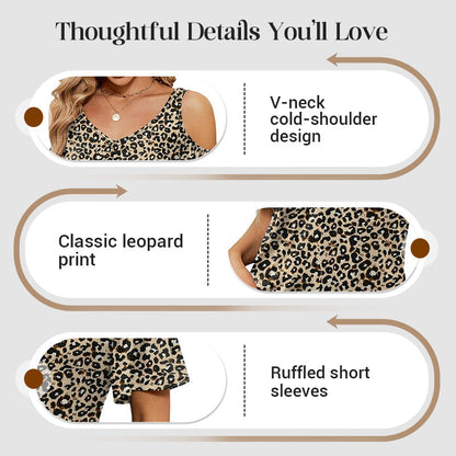 Women's Printed Cold Shoulder V-Neck Top