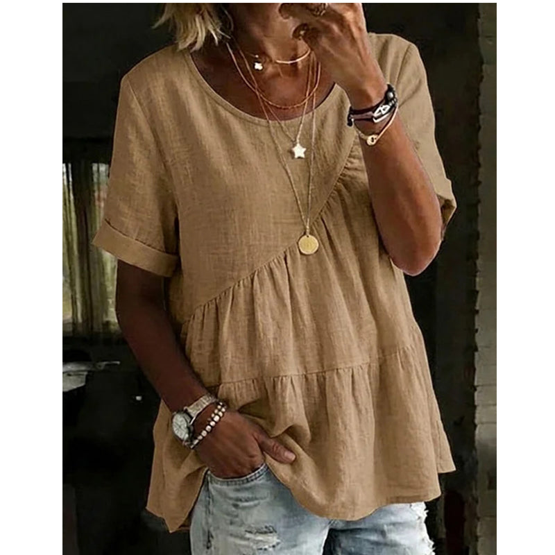 Women's Short Sleeve Tiered Tunic Top