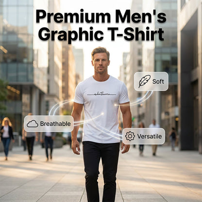 👕 LIMITED-TIME 50% OFF! ✨ Men's Summer Graphic Print Crew Neck T-Shirt – Minimalist Script, Athletic Fit, Breathable 🔥