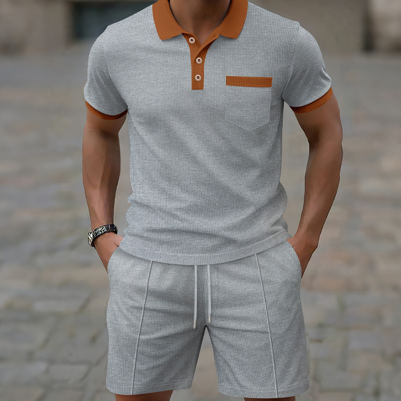 🥳2026 HOT SALE 50% OFF！🥳💞Summer Casual Waffle Knit 2-Piece Set for Men