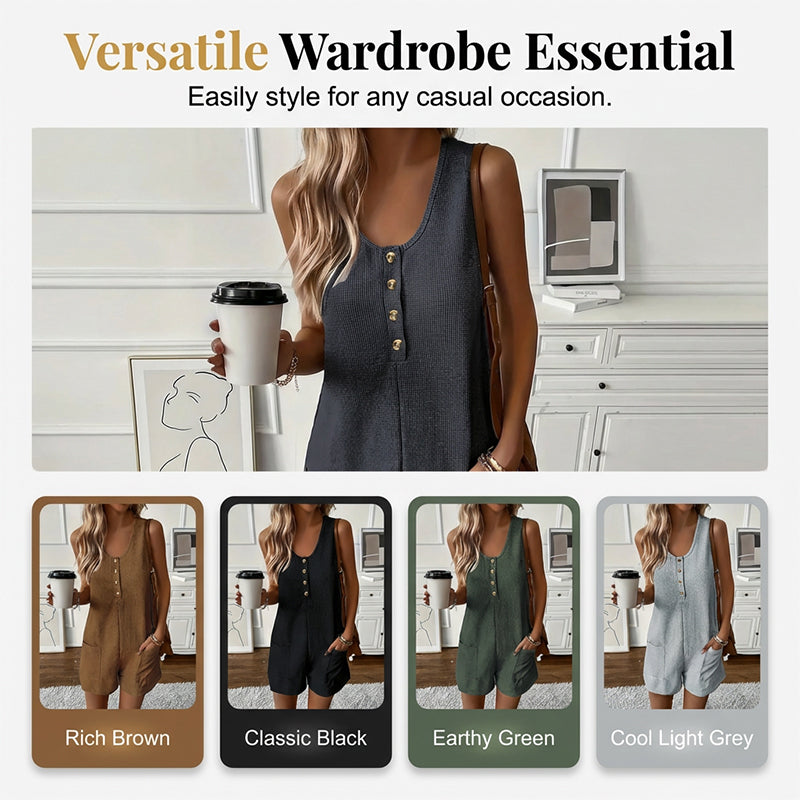 ✨ Women's Sleeveless Button-Front Romper – Chic, Breezy & Effortless Style! | Flattering Fit, Perfect for Summer 🌴☀️