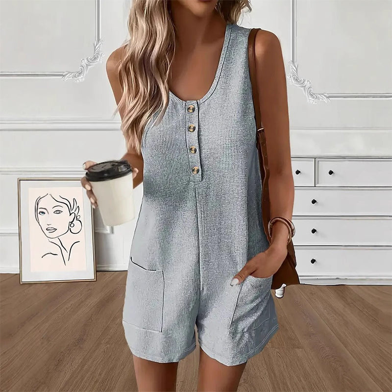 ✨ Women's Sleeveless Button-Front Romper – Chic, Breezy & Effortless Style! | Flattering Fit, Perfect for Summer 🌴☀️